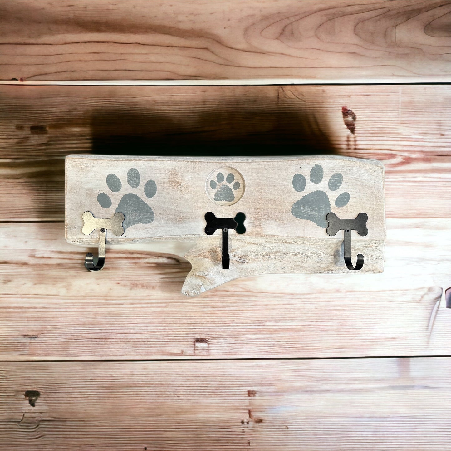 Dog Leash Holder | Whitewashed Live Edge | Personalize it!