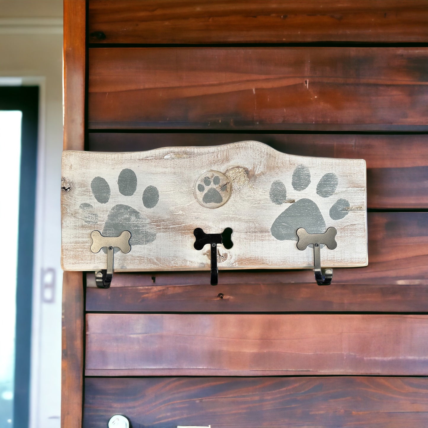 Dog Leash Holder | Whitewashed Live Edge | Personalize it!