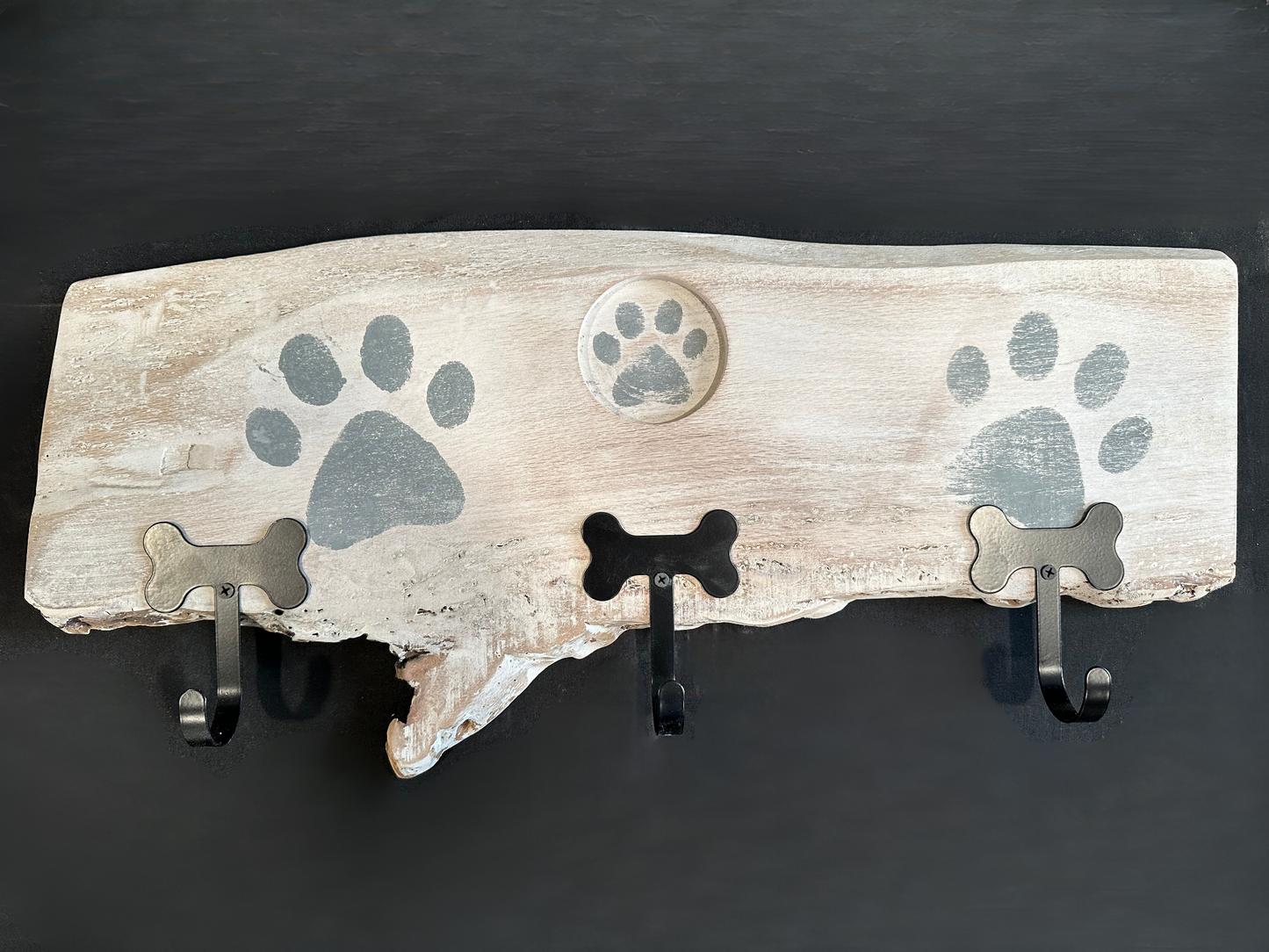Dog Leash Holder | Whitewashed Live Edge | Personalize it!