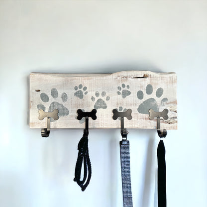 Dog Leash Holder | Whitewashed Live Edge  | Personalize it!