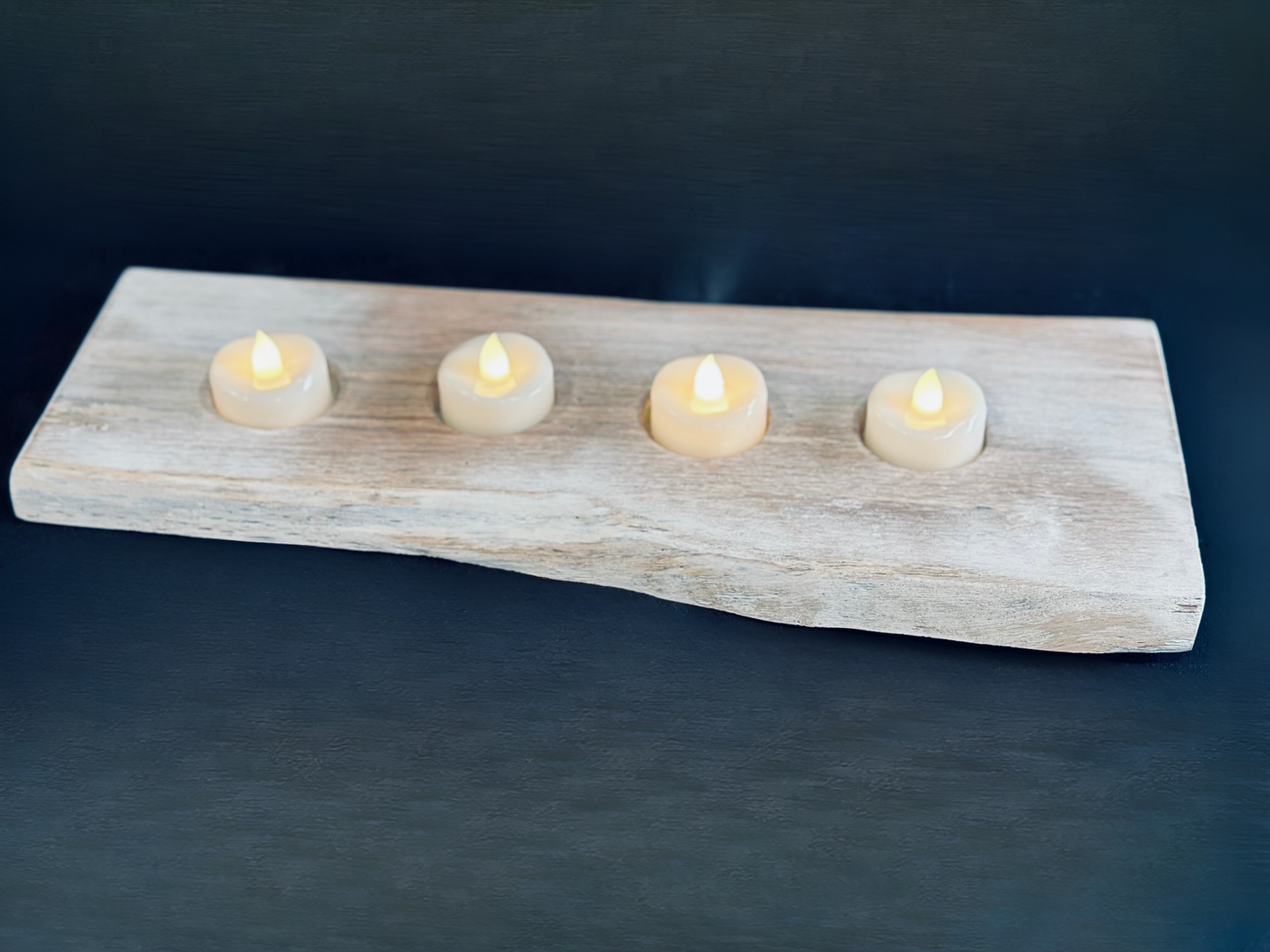 Tea Light Centerpiece | Whitewashed Live Edge | Personalize it!