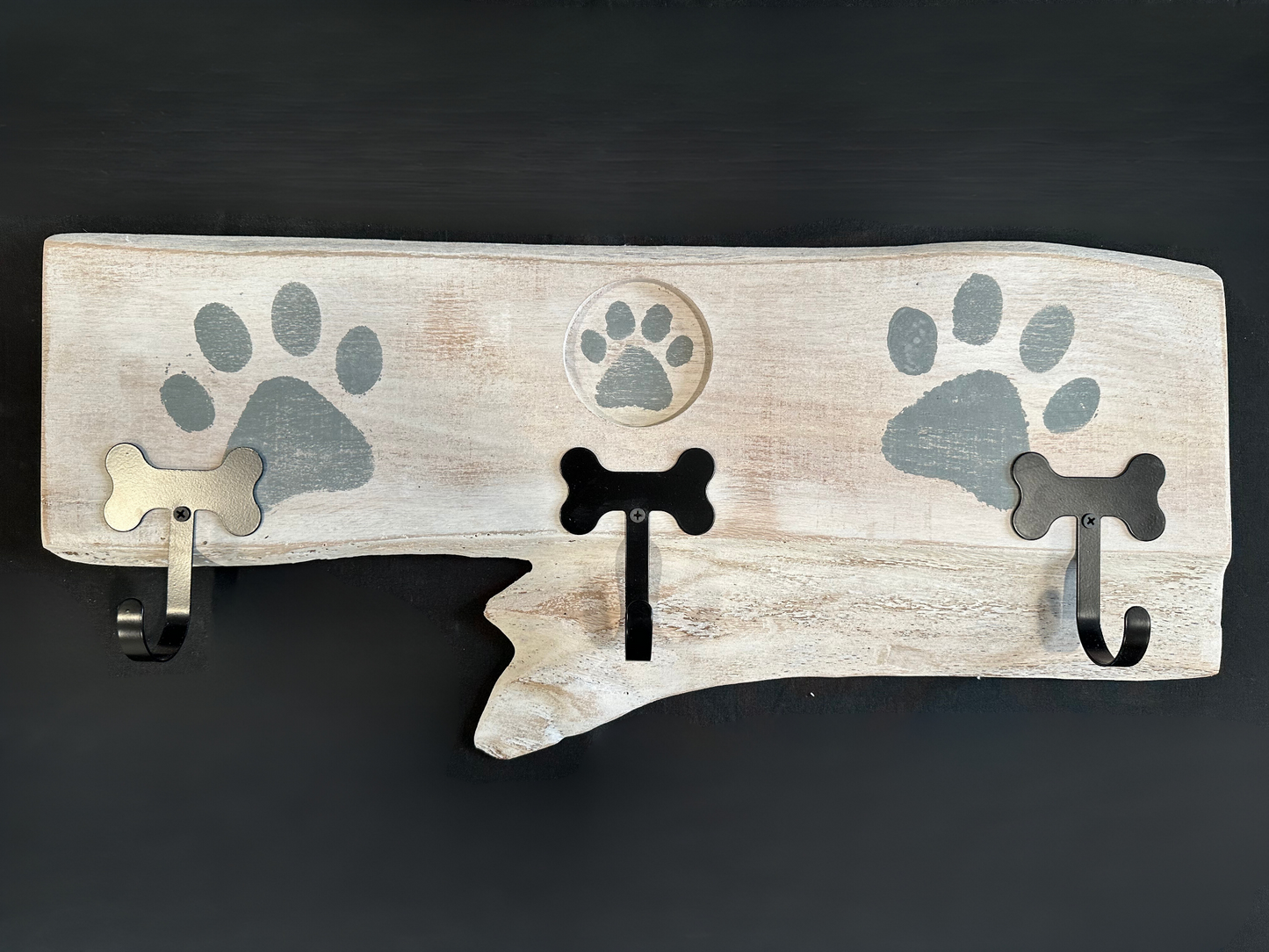 Dog Leash Holder | Whitewashed Live Edge  | Personalize it!