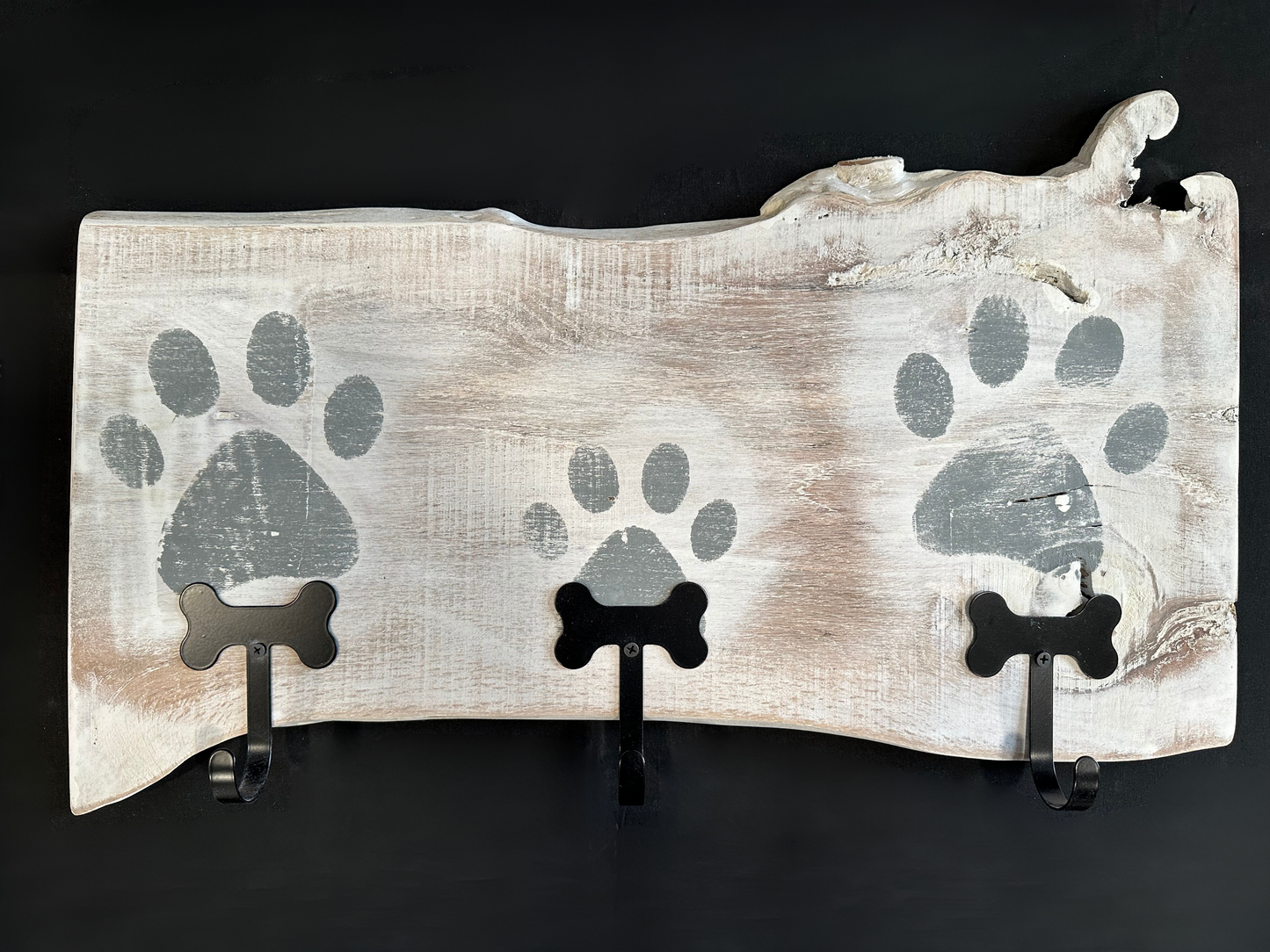 Dog Leash Holder | Whitewashed Live Edge  | Personalize it!