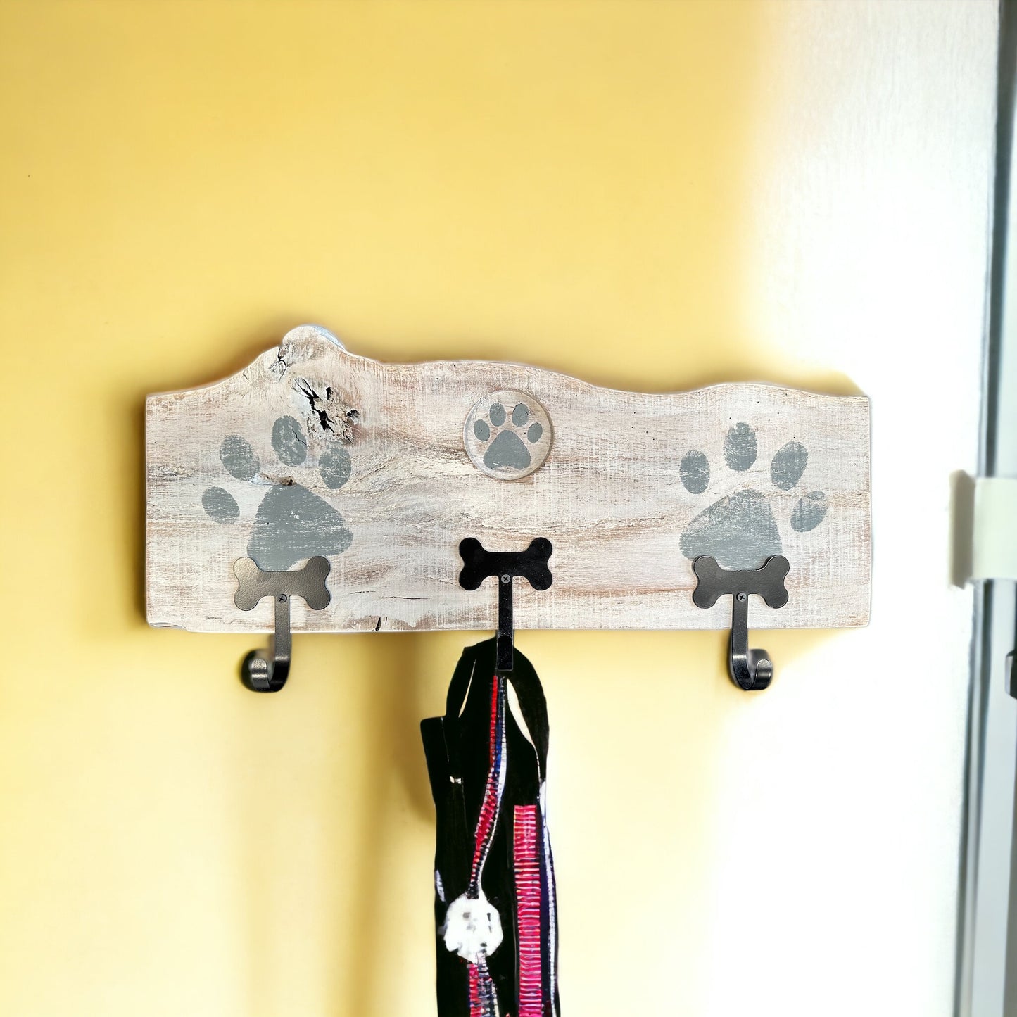 Dog Leash Holder | Whitewashed Live Edge  | Personalize it!