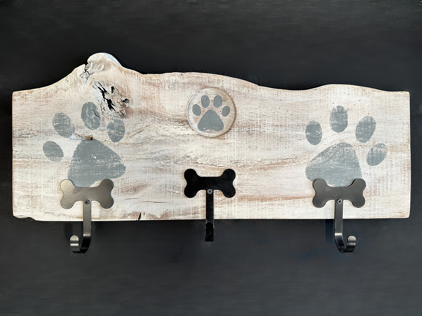 Dog Leash Holder | Whitewashed Live Edge  | Personalize it!