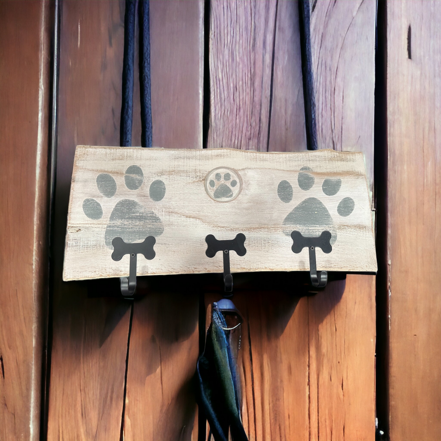 Dog Leash Holder | Whitewashed Live Edge  | Personalize it!