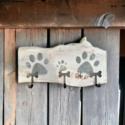 Dog Leash Holder | Whitewashed Live Edge  | Personalize it!