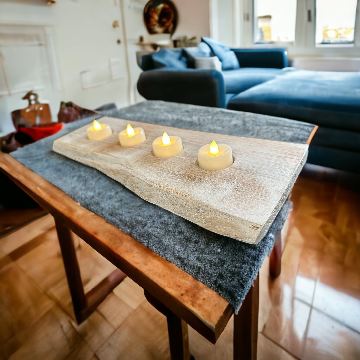 Tea Light Centerpiece | Whitewashed Live Edge | Personalize it!