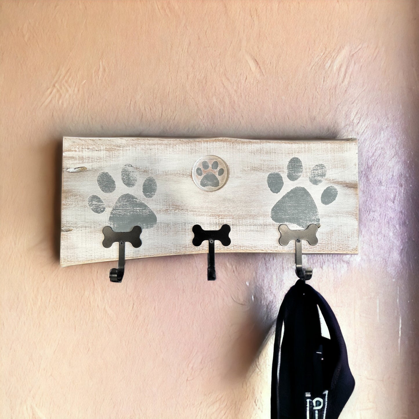 Dog Leash Holder | Whitewashed Live Edge  | Personalize it!