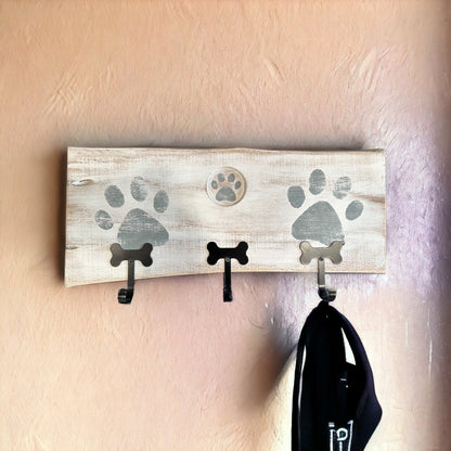 Dog Leash Holder | Whitewashed Live Edge  | Personalize it!