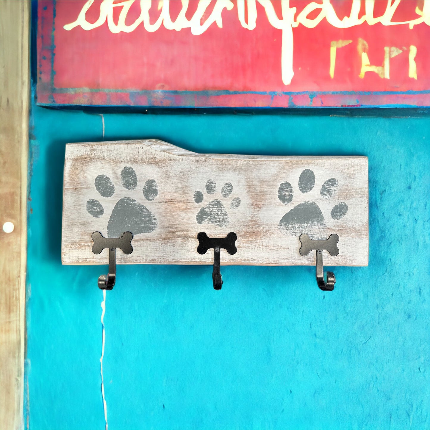 Dog Leash Holder | Whitewashed Live Edge  | Personalize it!