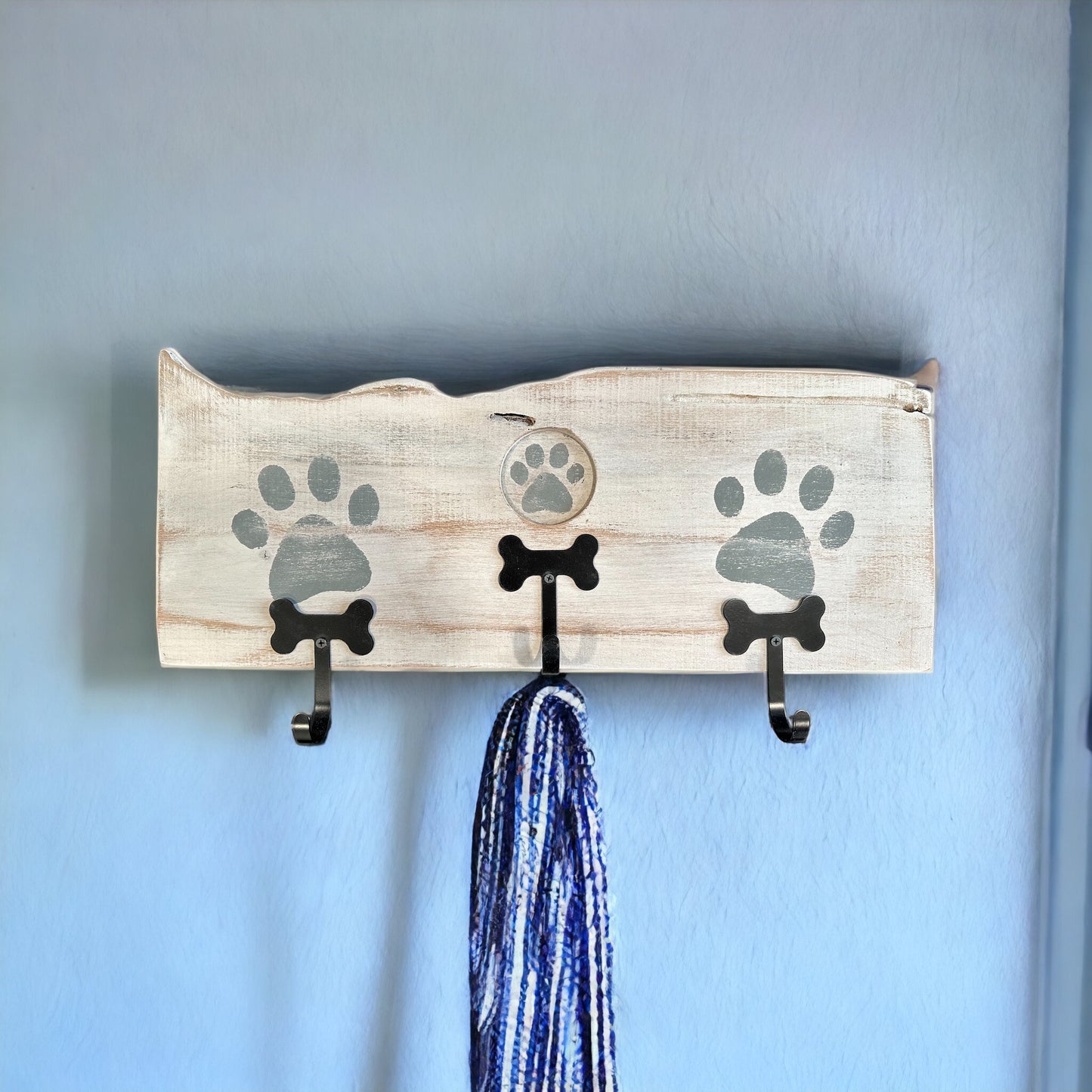 Dog Leash Holder | Whitewashed Live Edge  | Personalize it!