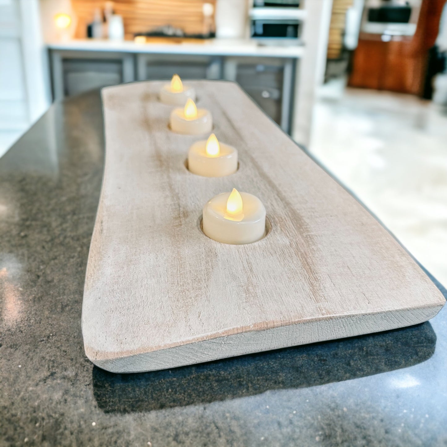 Tea Light Centerpiece | Whitewashed Live Edge | Personalize it!