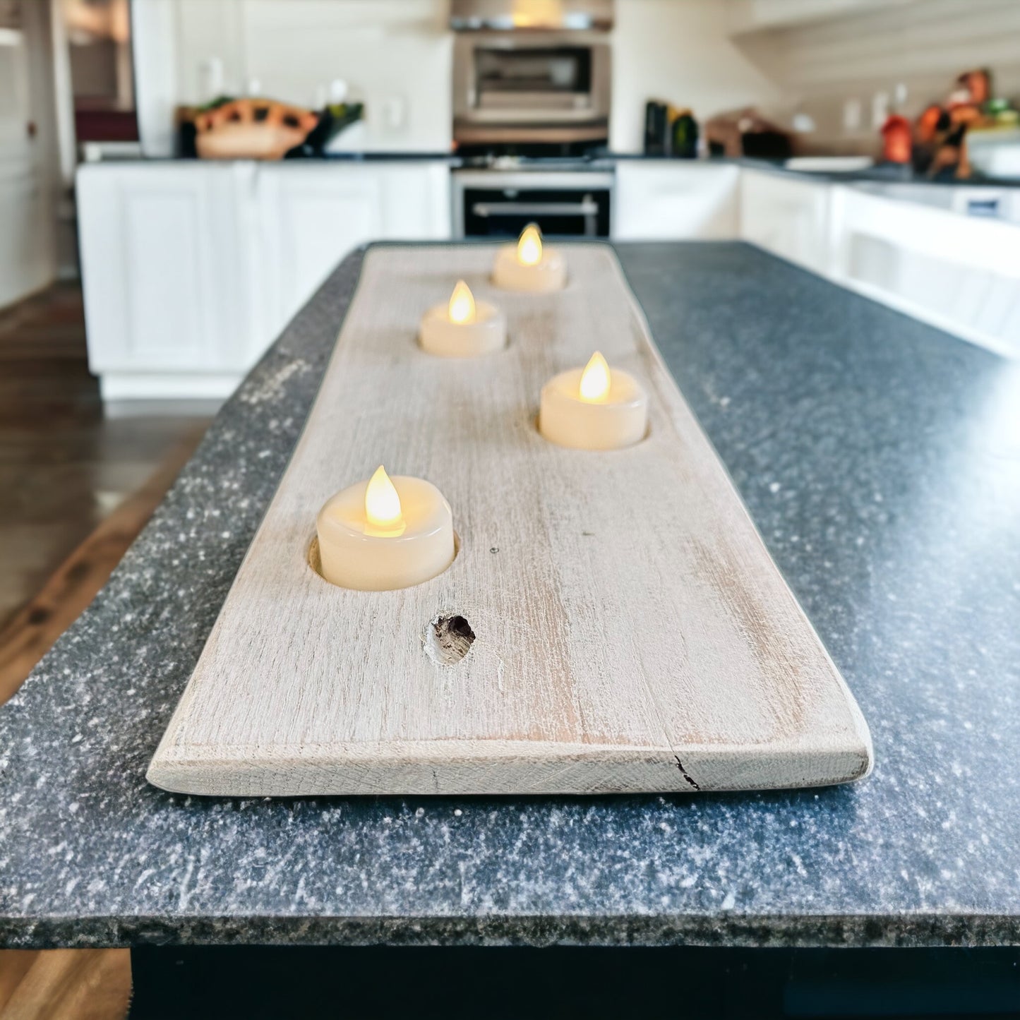 Tea Light Centerpiece | Whitewashed Live Edge | Personalize it!