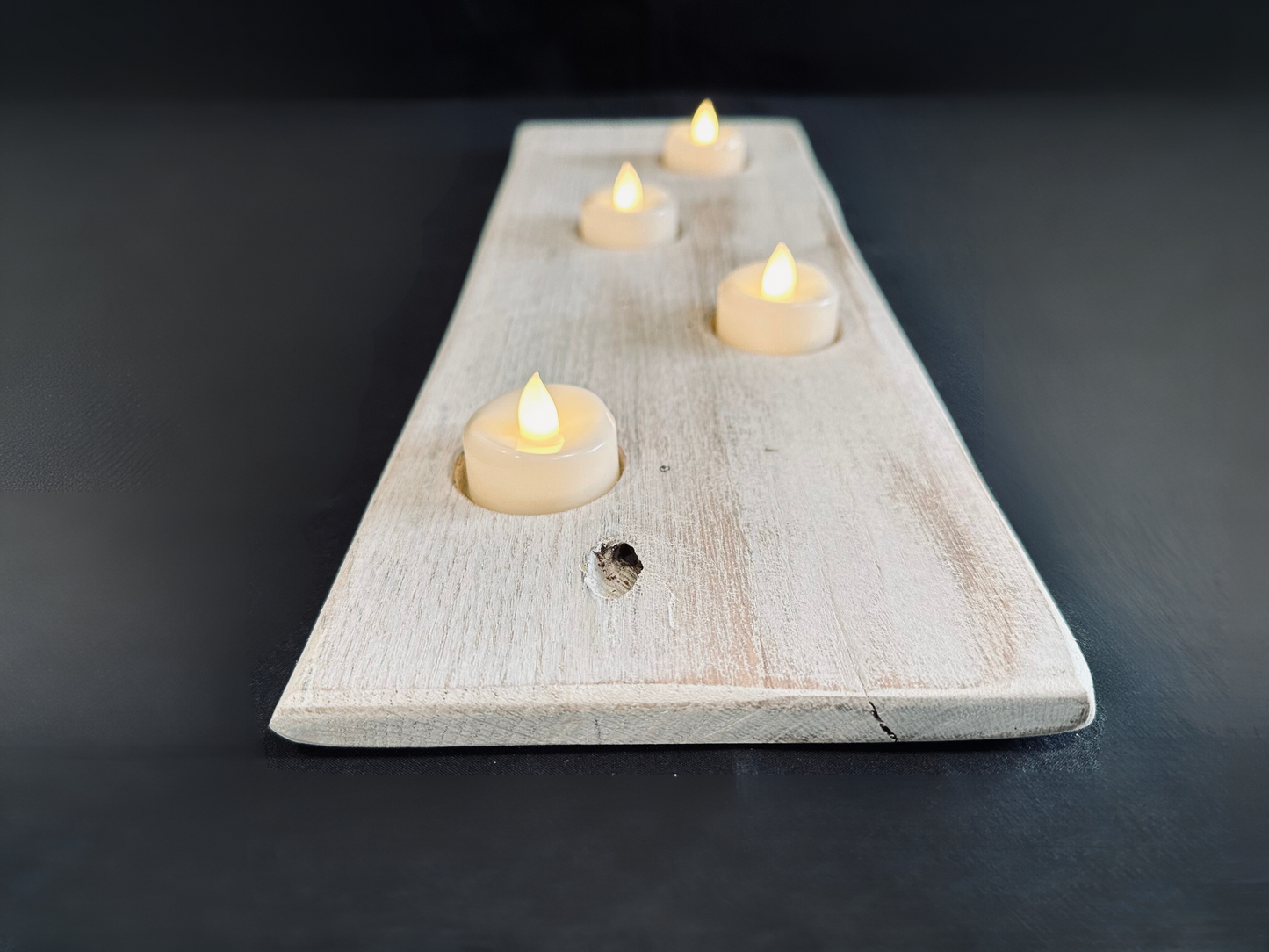 Tea Light Centerpiece | Whitewashed Live Edge | Personalize it!