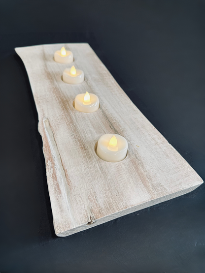 Tea Light Centerpiece | Whitewashed Live Edge | Personalize it!