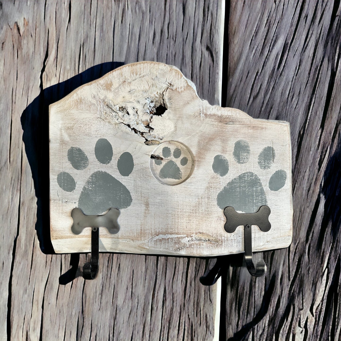 Dog Leash Holder |  Whitewashed Live Edge | Personalize it!