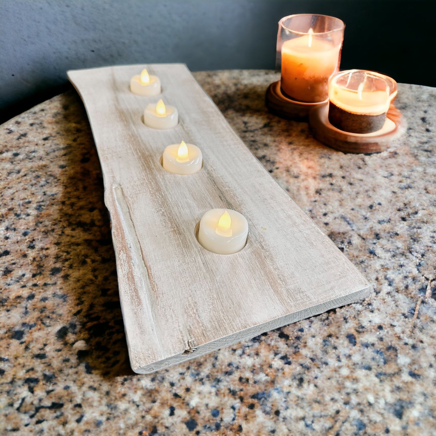 Tea Light Centerpiece | Whitewashed Live Edge | Personalize it!