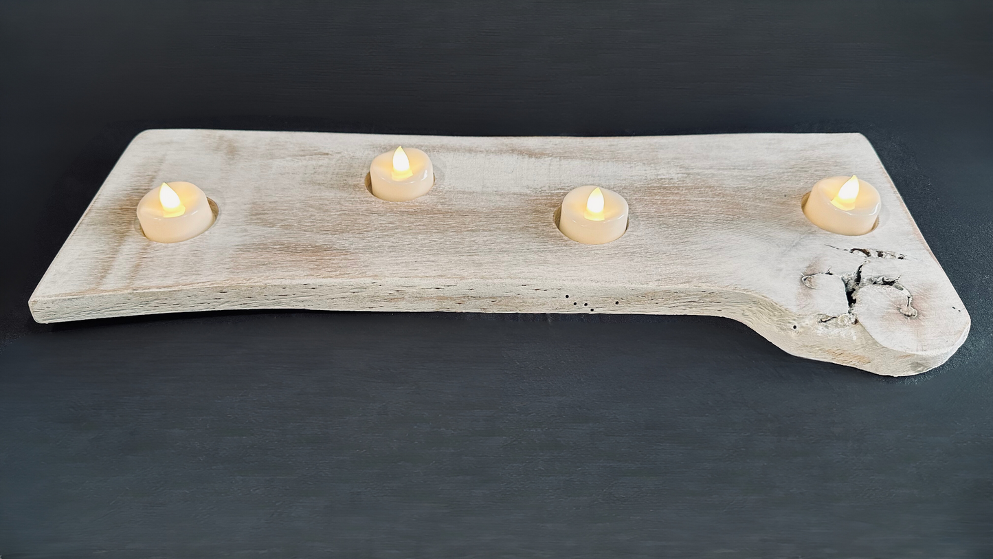 Tea Light Centerpiece | Whitewashed Live Edge | Personalize it!