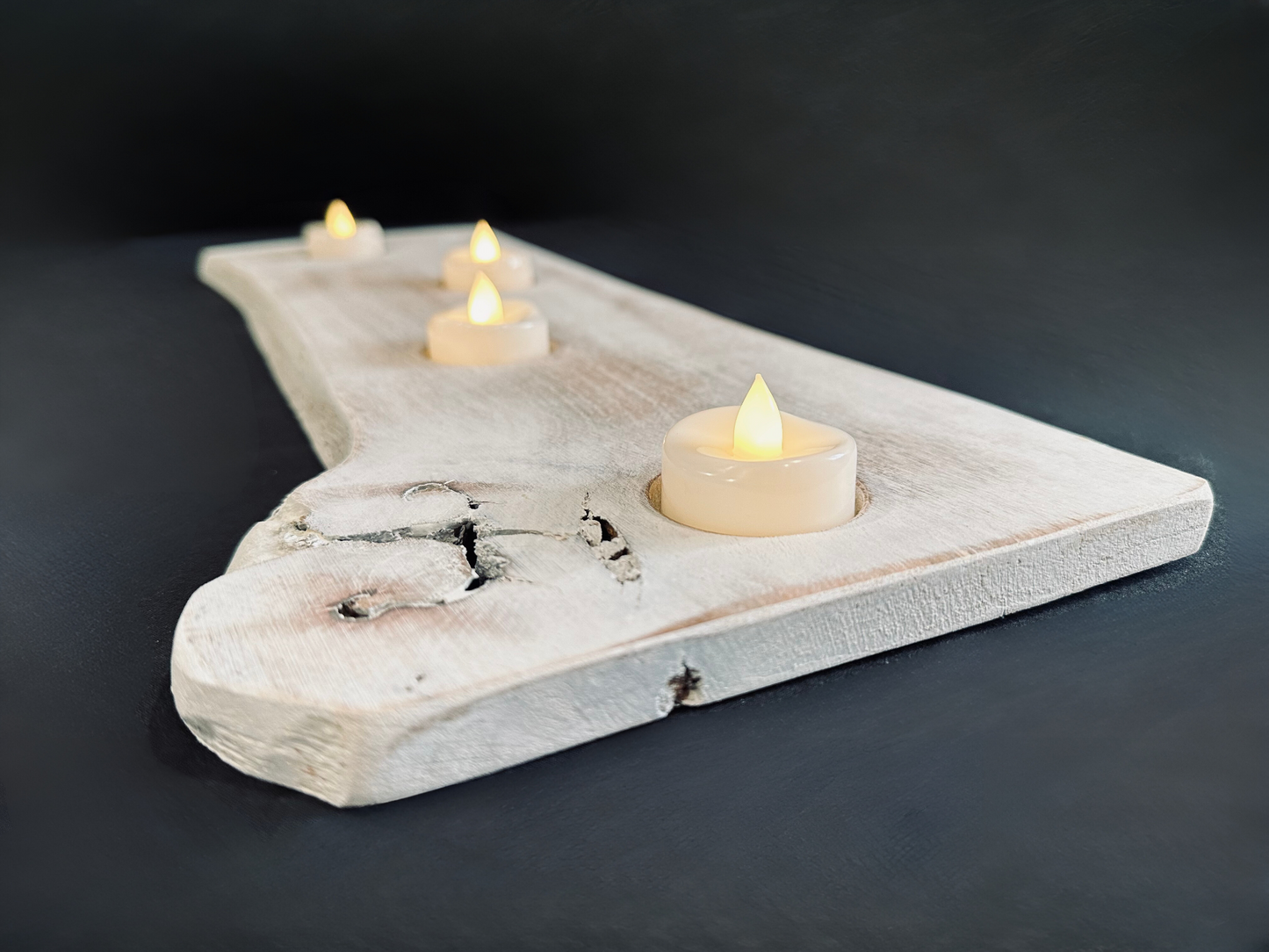 Tea Light Centerpiece | Whitewashed Live Edge | Personalize it!