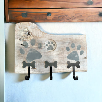 Dog Leash Holder |  Whitewashed Live Edge | Personalize it!