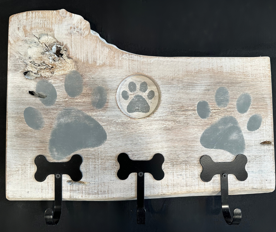 Dog Leash Holder |  Whitewashed Live Edge | Personalize it!