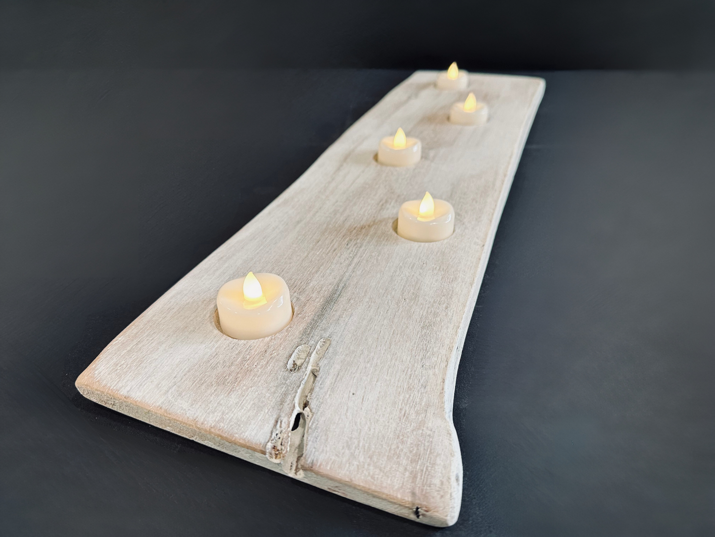 Tea Light Centerpiece | Whitewashed Live Edge | Personalize it!