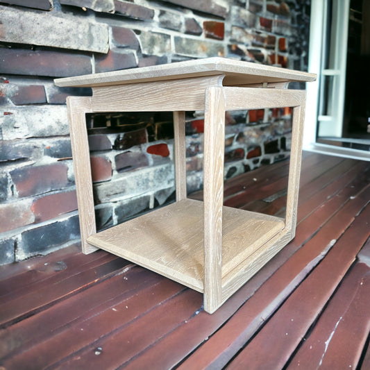 Side Table | Mid-Century White Washed White Oak