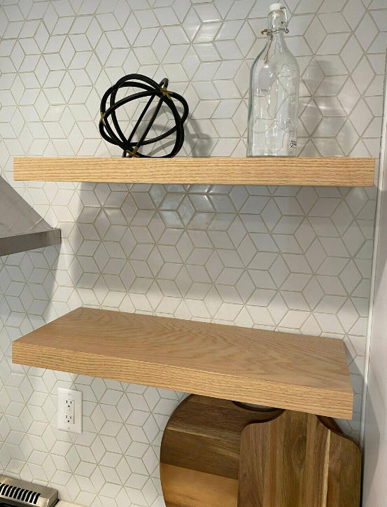 Image of white oak floating shelf installed