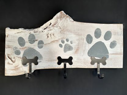 Dog Leash Holder | Whitewashed Live Edge  | Personalize it!