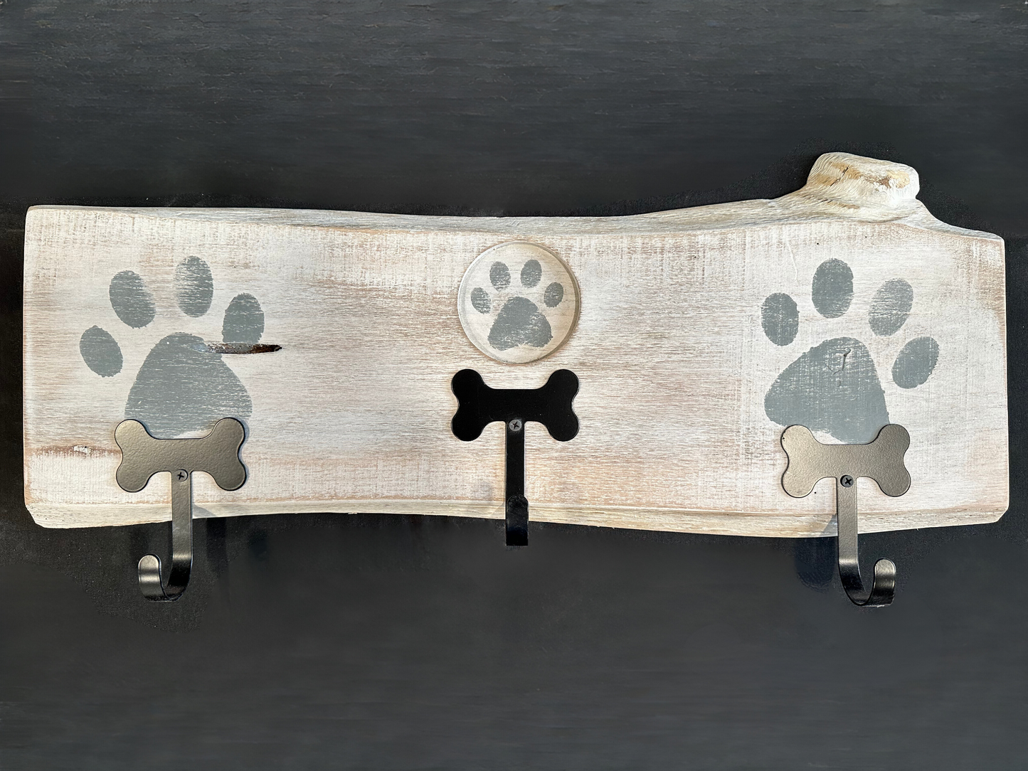 Dog Leash Holder | Whitewashed Live Edge  | Personalize it!