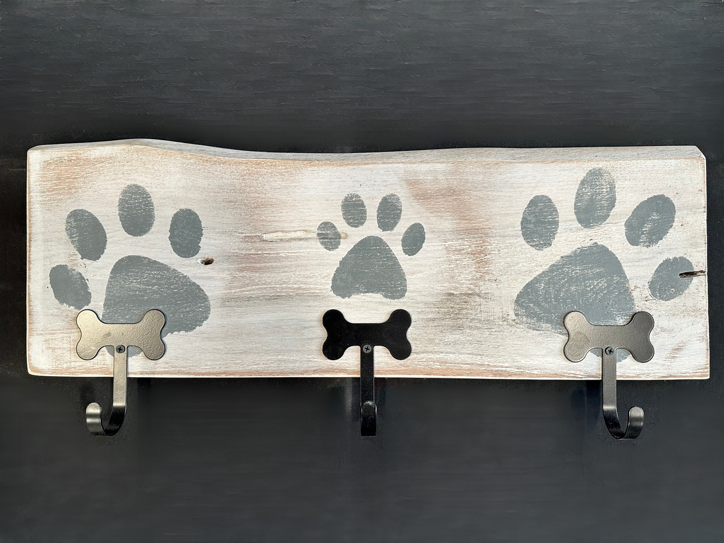 Dog Leash Holder | Whitewashed Live Edge  | Personalize it!