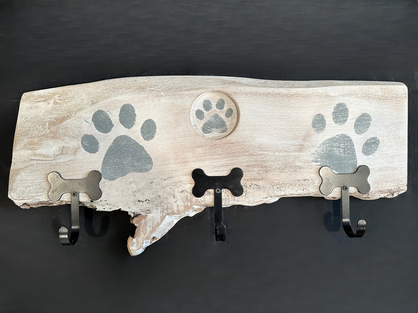 Dog Leash Holder | Whitewashed Live Edge  | Personalize it!