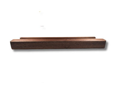 Image of black walnut 3 business card wide stand from the back